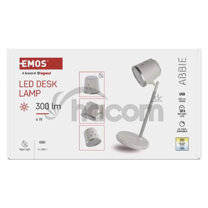 LED stolná lampa ABBIE, dobíjacia, biela