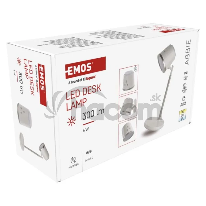 LED stolná lampa ABBIE, dobíjacia, biela