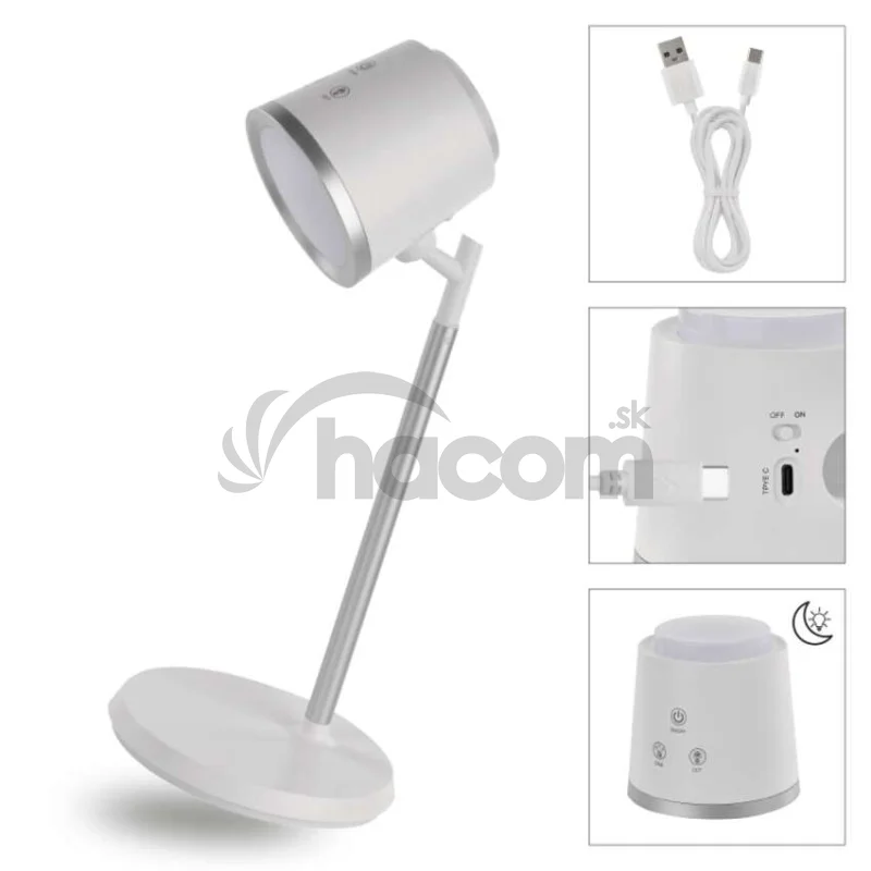 LED stolná lampa ABBIE, dobíjacia, biela