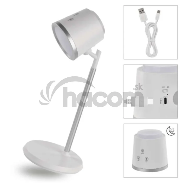 LED stolná lampa ABBIE, dobíjacia, biela