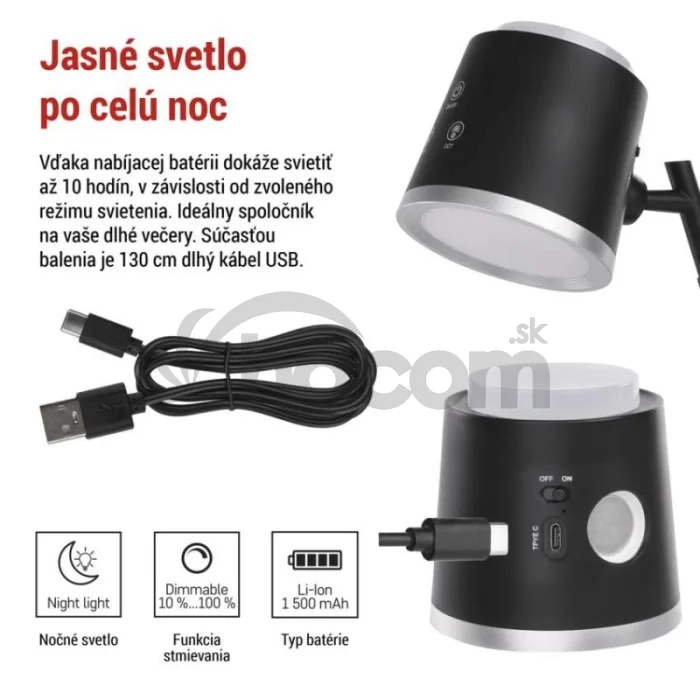 LED stolná lampa ABBIE, dobíjacia, čierna