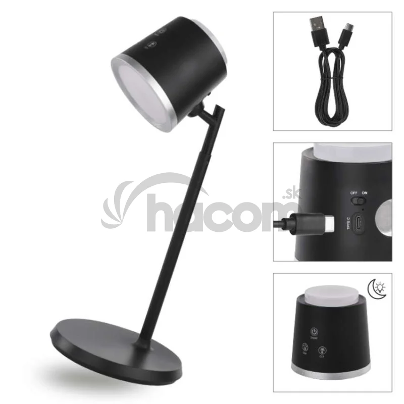 LED stolná lampa ABBIE, dobíjacia, čierna