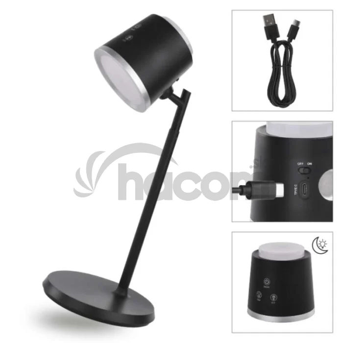 LED stolná lampa ABBIE, dobíjacia, čierna