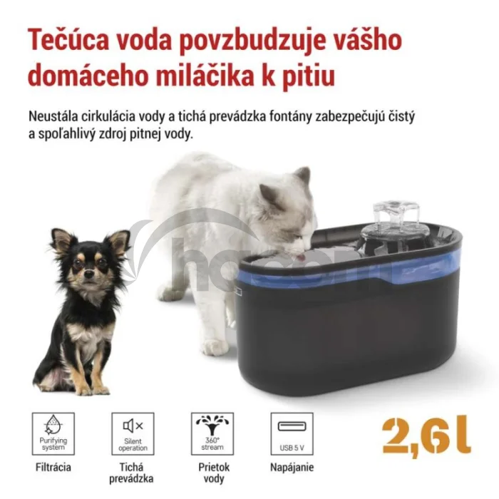Vodná fontána Pet Care, 2,6 l, sivá