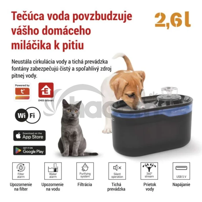 GoSmart vodná fontána Pet Care, 2,6 l, sivá, Wi-Fi