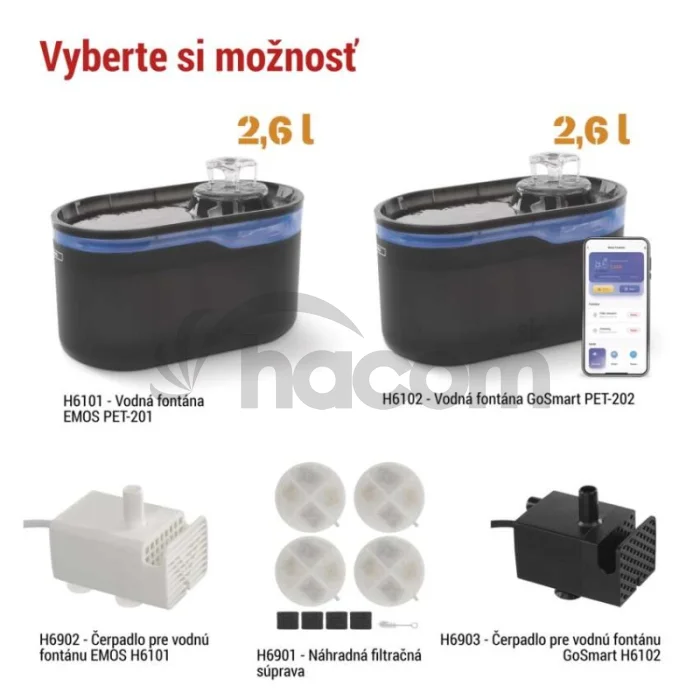 GoSmart vodná fontána Pet Care, 2,6 l, sivá, Wi-Fi