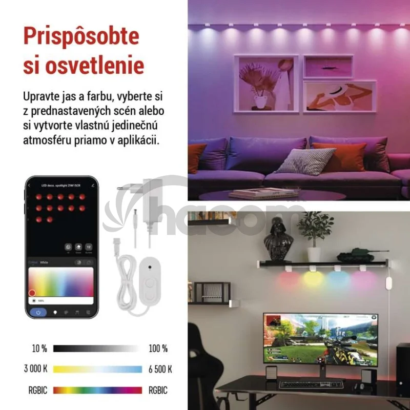 GoSmart LED reflektor - 255 cm reťaz, 12 častí, 7 W, RGBIC+CCT, stmievateľný, WiFi