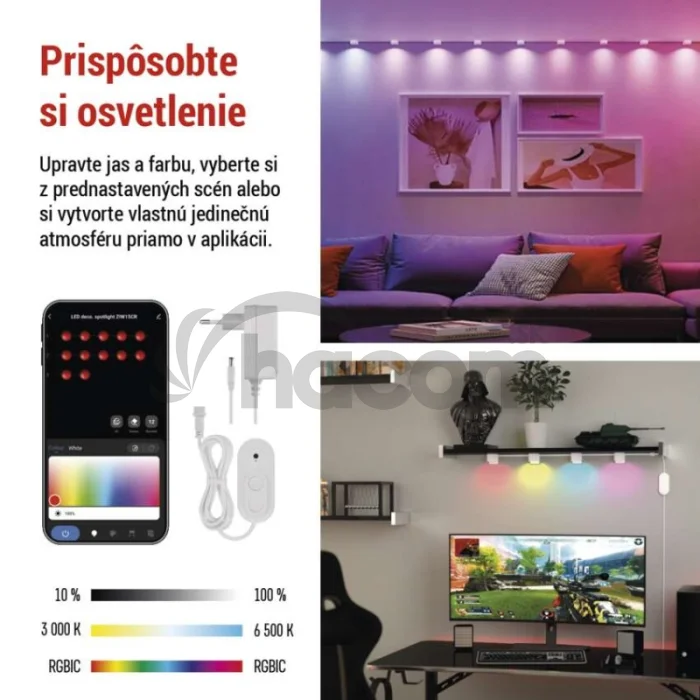 GoSmart LED reflektor - 255 cm reťaz, 12 častí, 7 W, RGBIC+CCT, stmievateľný, WiFi