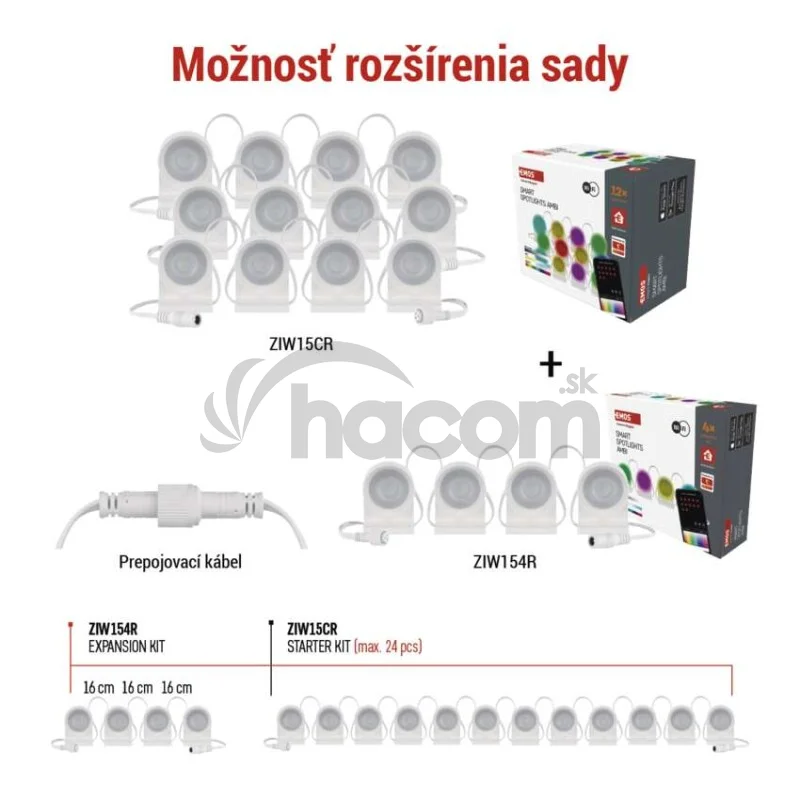GoSmart LED reflektor - 255 cm reťaz, 12 častí, 7 W, RGBIC+CCT, stmievateľný, WiFi