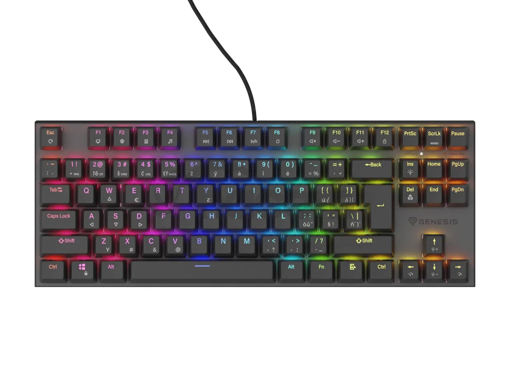 Genesis tichá herná klávesnica THOR 303/TKL/RGB/Outemu Peach/Drôtová USB/ CZ- SK layout/Čierna