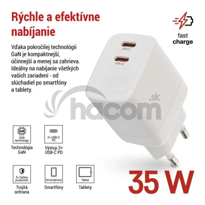 Univerzálny USB adaptér GaN do siete PD 35 W max.