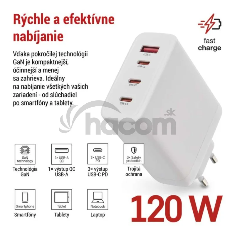 Univerzálny USB adaptér GaN do siete PD 120 W max.
