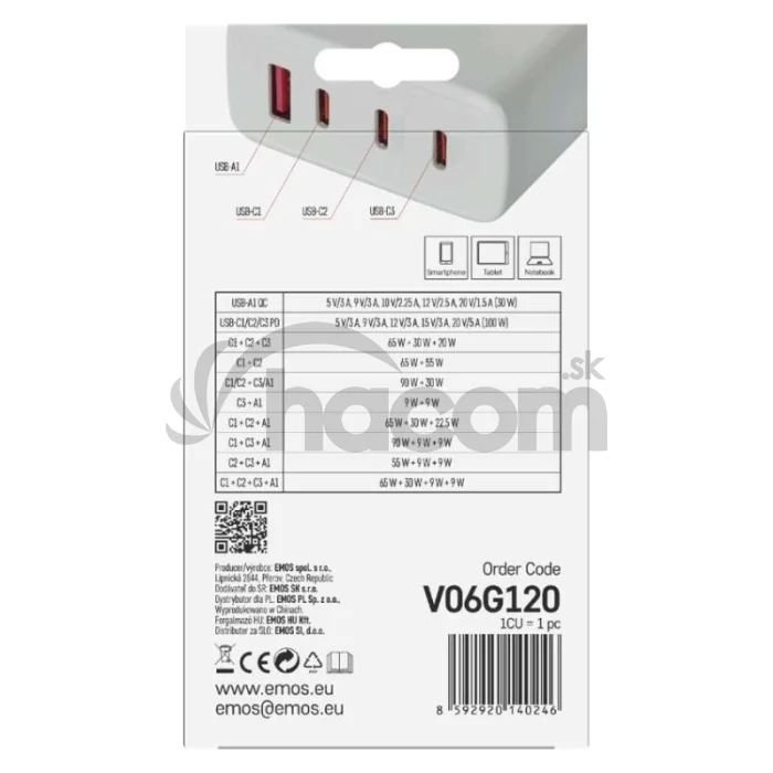 Univerzálny USB adaptér GaN do siete PD 120 W max.