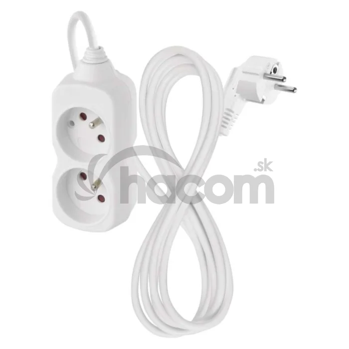 Predlžovací kábel 2 m / 2 zásuvka / biely / PVC / 1 mm2