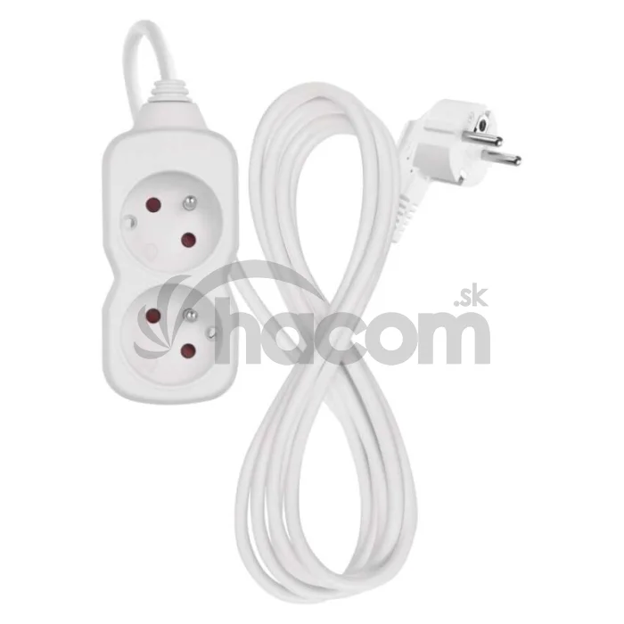 Predlžovací kábel 2 m / 2 zásuvka / biely / PVC / 1 mm2