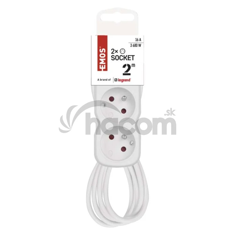 Predlžovací kábel 2 m / 2 zásuvka / biely / PVC / 1 mm2