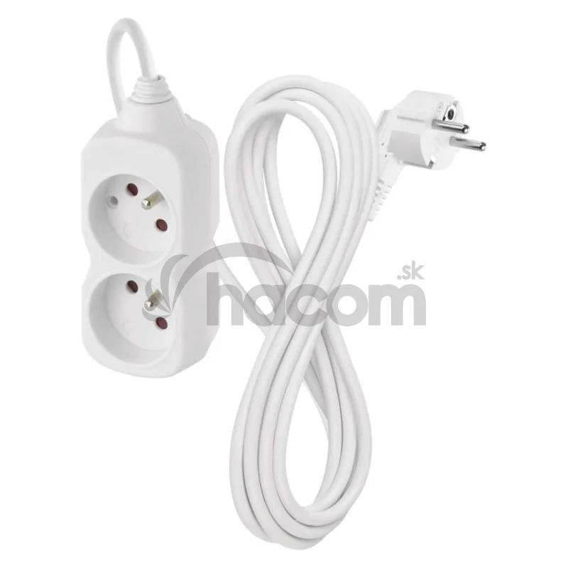 Predlžovací kábel 3 m / 2 zásuvka / biely / PVC / 1 mm2