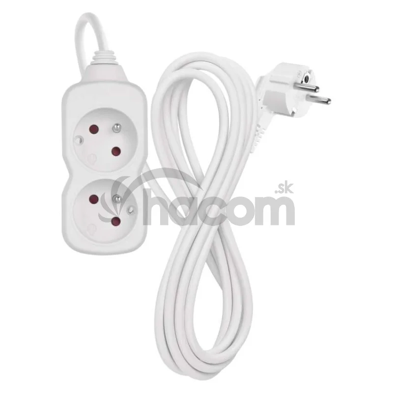 Predlžovací kábel 3 m / 2 zásuvka / biely / PVC / 1 mm2