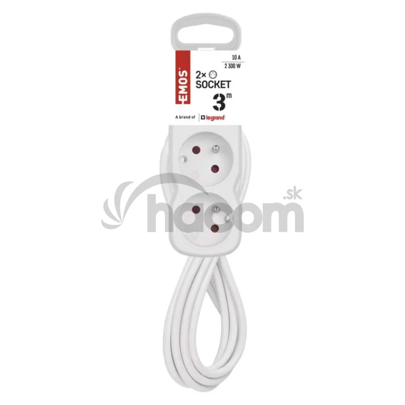 Predlžovací kábel 3 m / 2 zásuvka / biely / PVC / 1 mm2