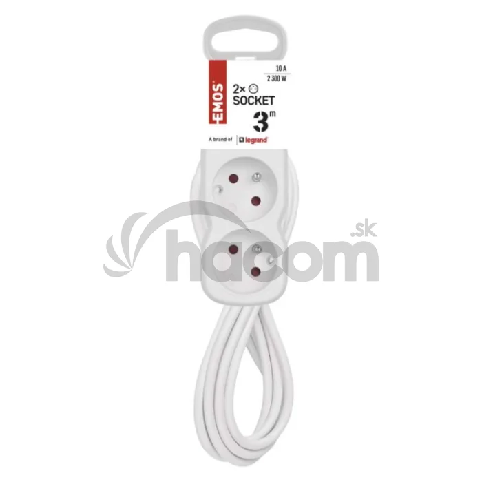 Predlžovací kábel 3 m / 2 zásuvka / biely / PVC / 1 mm2