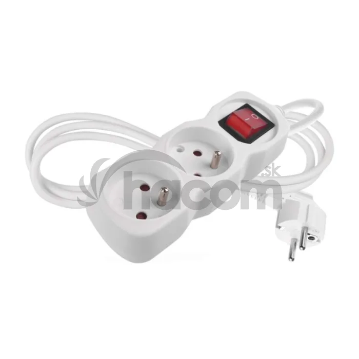 Predlžovací kábel 1,4 m / 2 zásuvky / s vypínačom / biely / PVC / 1 mm2