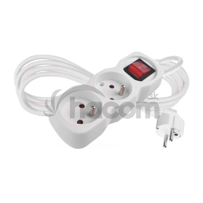 Predlžovací kábel 2 m / 2 zásuvky / s vypínačom / biely / PVC / 1 mm2