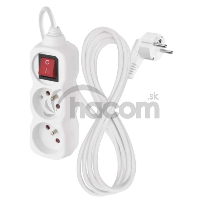 Predlžovací kábel 2 m / 2 zásuvky / s vypínačom / biely / PVC / 1 mm2