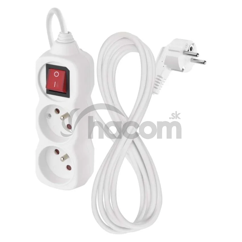 Predlžovací kábel 2 m / 2 zásuvky / s vypínačom / biely / PVC / 1 mm2