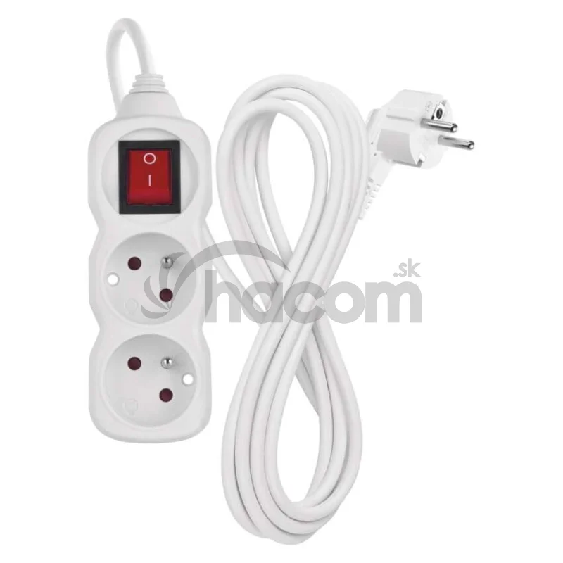 Predlžovací kábel 3 m / 2 zásuvky / s vypínačom / biely / PVC / 1 mm2