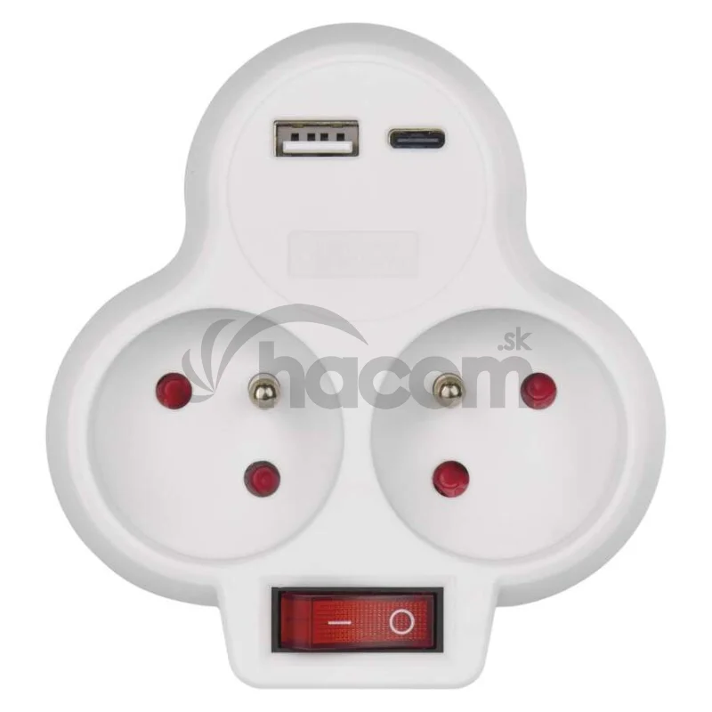 Rozbočovacia zásuvka 2×, vyp., 1×USB-A+1×USB-C, biela