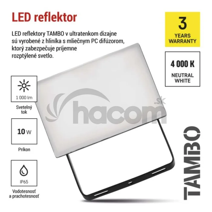 LED reflektor TAMBO, 10 W, 1000 lm, IP65, čierny