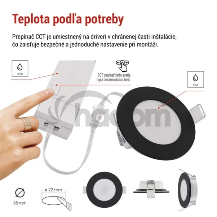 LED SVIETIDLO LORI VST. KR 4,5W 345LM IP65 CCT čierná