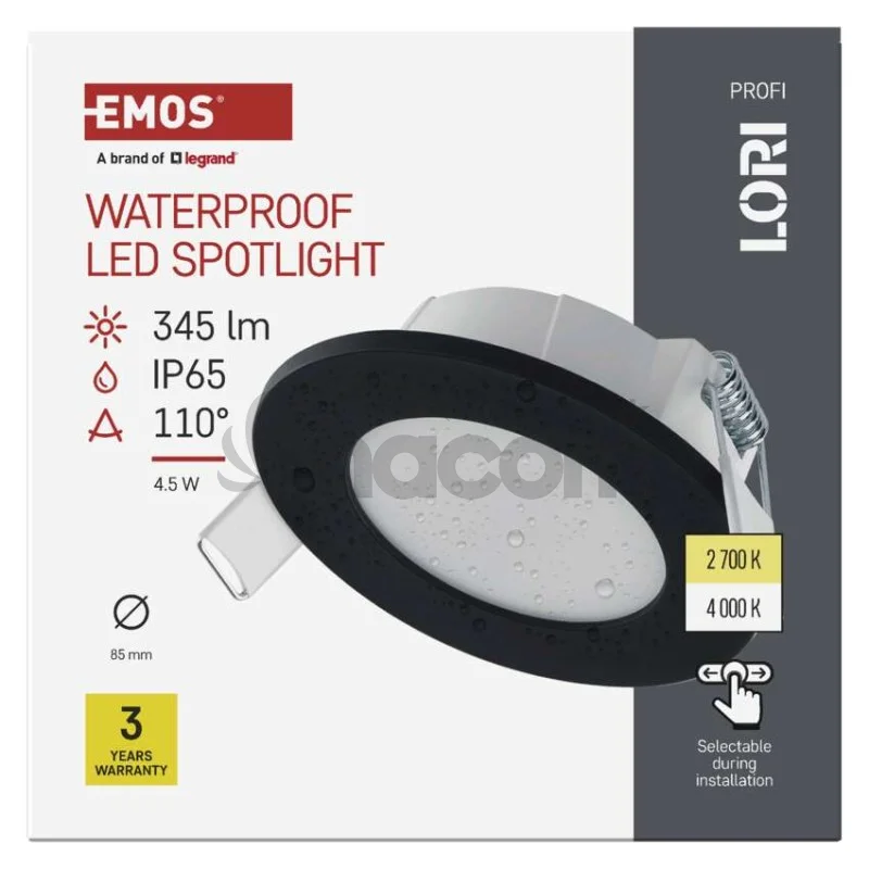 LED SVIETIDLO LORI VST. KR 4,5W 345LM IP65 CCT čierná