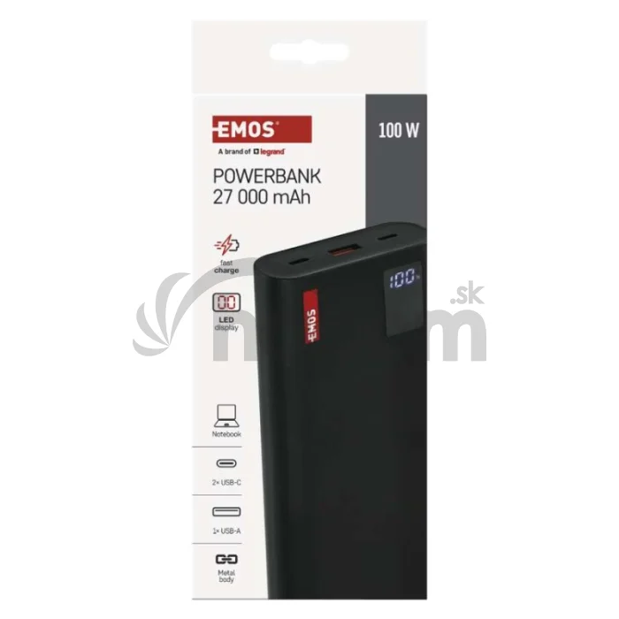 Power bank EMOS NTBF30, 27 000 mAh, 100 W PD, čierny
