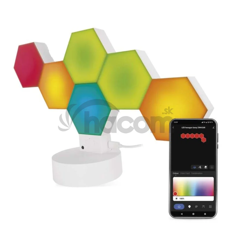 GoSmart LED stolná lampa Hexagon biela, 6 častí, RGBIC stmievateľná, WiFi