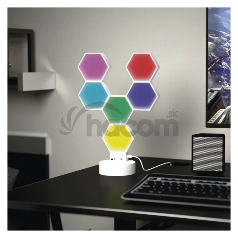 GoSmart LED stolná lampa Hexagon biela, 6 častí, RGBIC stmievateľná, WiFi