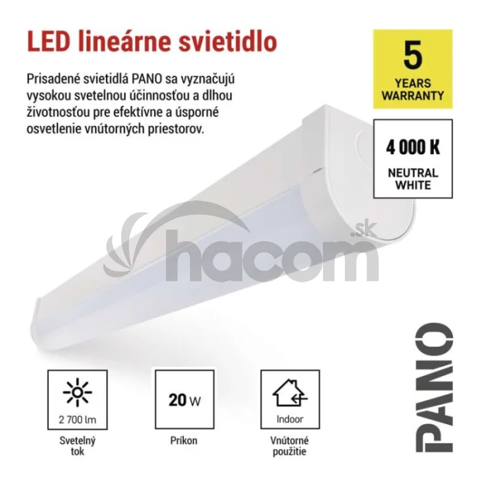 LED lineárne svietidlo PANO 20W, neutrálna biela