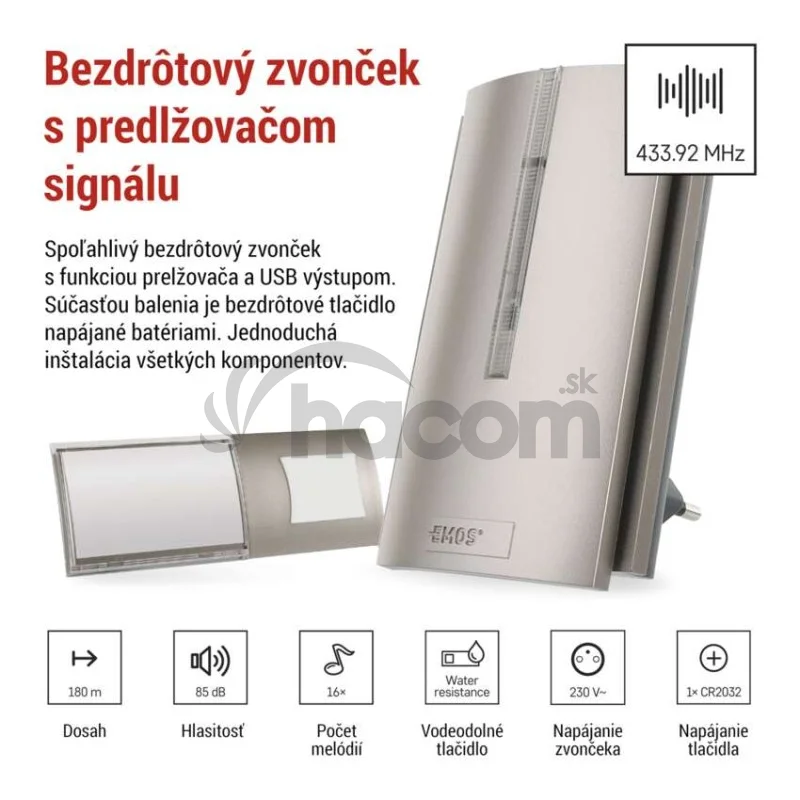 Domový bezdrôtový zvonček P5760N do zásuvky, možnosť predĺženia signálu