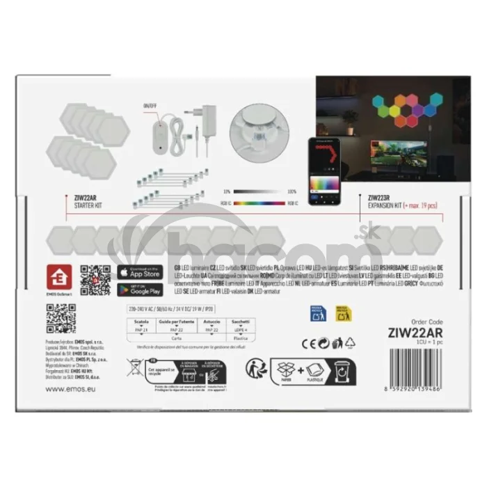 GoSmart LED svietidlo Hexagon, štartovacia sada, 10 dielov, 19 W, RGBIC stmievateľné, WiFi