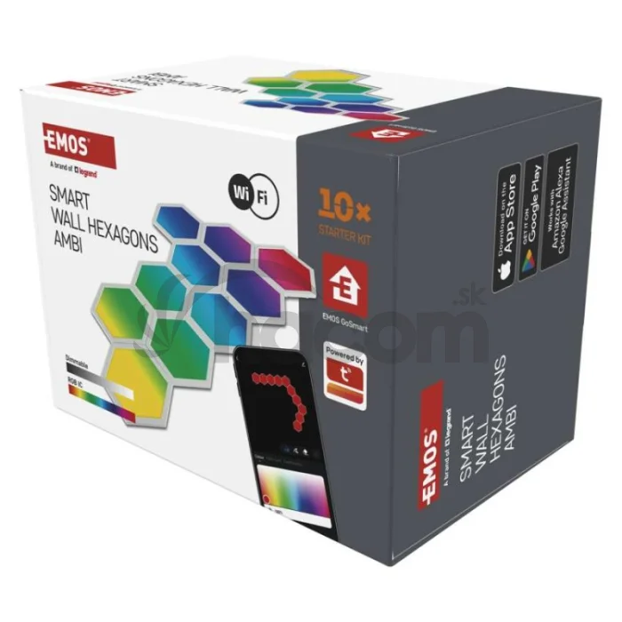 GoSmart LED svietidlo Hexagon, štartovacia sada, 10 dielov, 19 W, RGBIC stmievateľné, WiFi