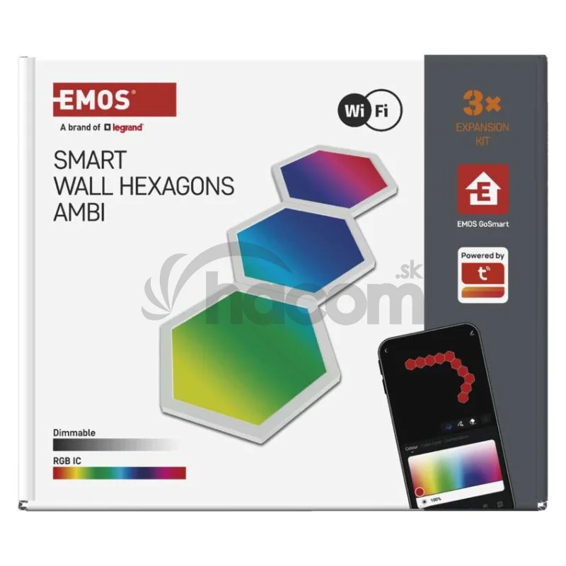 GoSmart LED svietidlo Hexagon, rozširujúca sada, 3 časti, 1,8W, RGBIC stmievateľné, WiFi