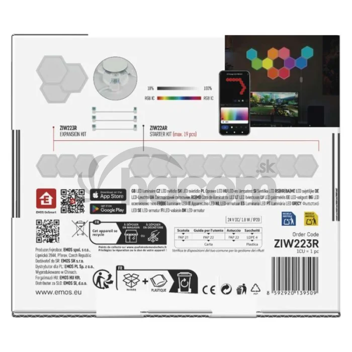 GoSmart LED svietidlo Hexagon, rozširujúca sada, 3 časti, 1,8W, RGBIC stmievateľné, WiFi