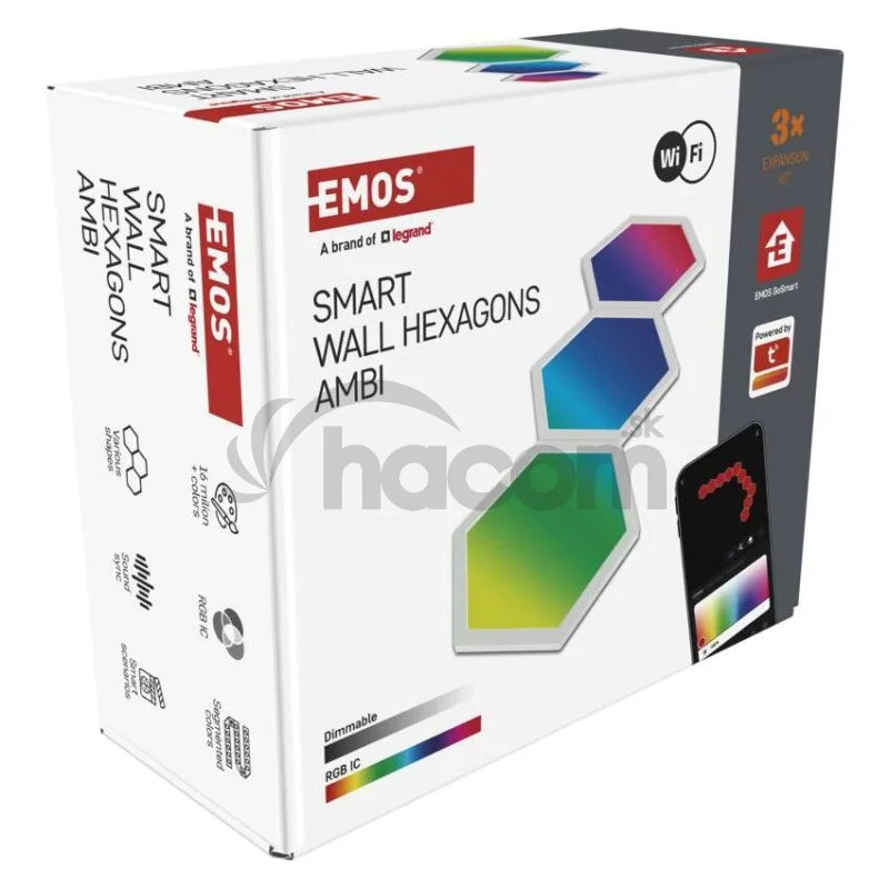 GoSmart LED svietidlo Hexagon, rozširujúca sada, 3 časti, 1,8W, RGBIC stmievateľné, WiFi