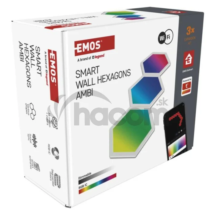 GoSmart LED svietidlo Hexagon, rozširujúca sada, 3 časti, 1,8W, RGBIC stmievateľné, WiFi