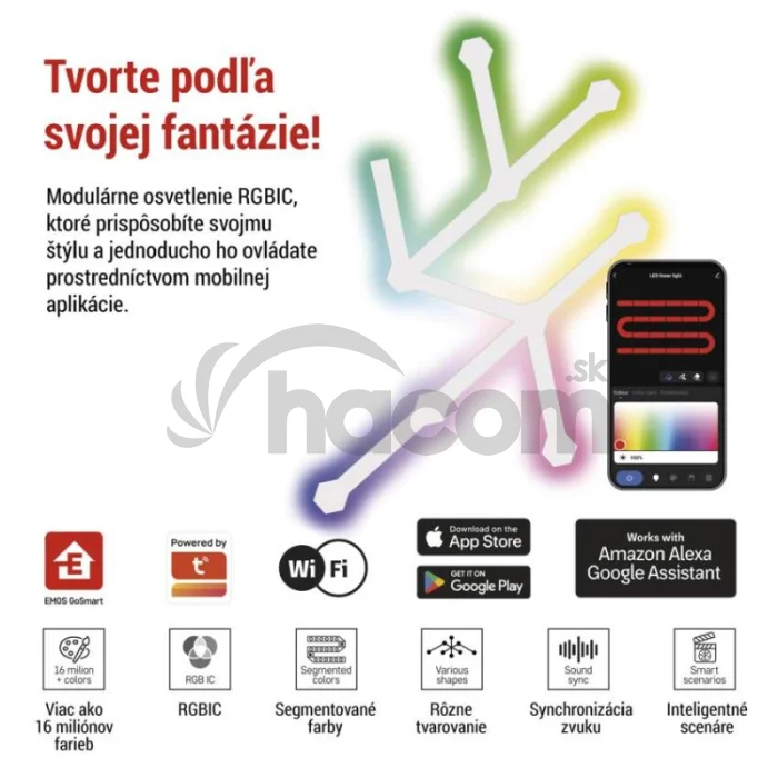 GoSmart LED svietidlo Lines white, 9 dielov, 34 W, RGBIC stmievateľné, WiFi