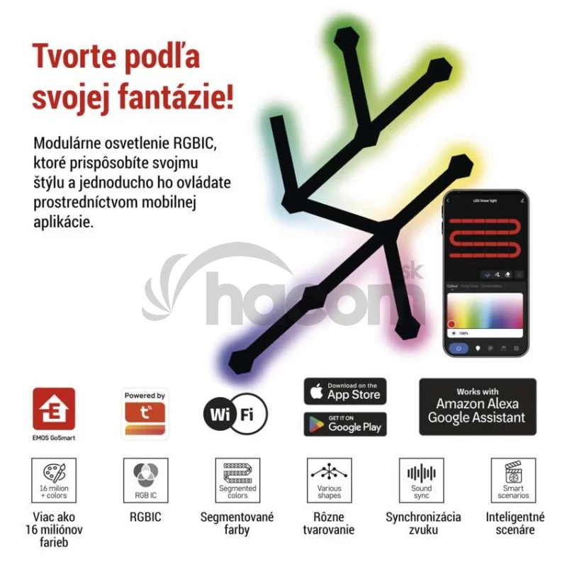 GoSmart LED svietidlo Lines čierne, 9 častí, 34 W, RGBIC stmievateľné, WiFi