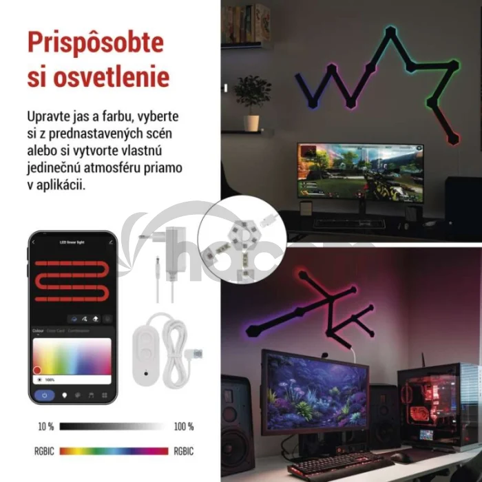GoSmart LED svietidlo Lines čierne, 9 častí, 34 W, RGBIC stmievateľné, WiFi