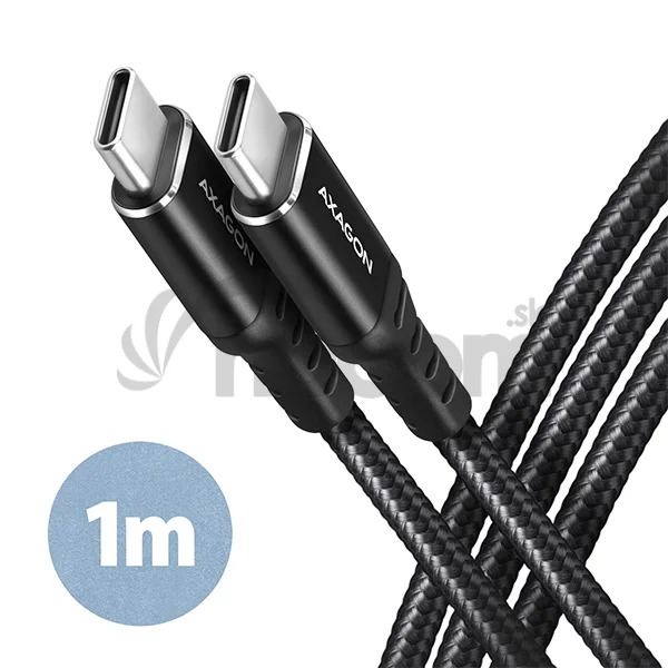 AXAGON BUCM-CM10AB, HQ kábel USB-C <-> USB-C, 1m, USB 2.0, PD 60W 3A, ALU, oplet, čierny