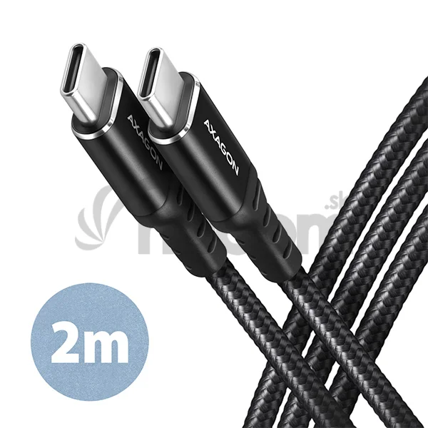 AXAGON BUCM-CM20AB, HQ kábel USB-C <-> USB-C, 2m, USB 2.0, PD 60W 3A, ALU, oplet, čierny