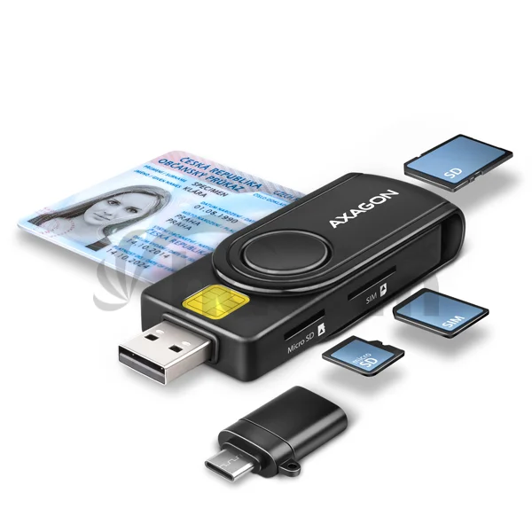 AXAGON CRE-SMP2A, USB-A + USB-C PocketReader 4-slot čítačka Smart card (eObčanka) + SD/microSD/SIM
